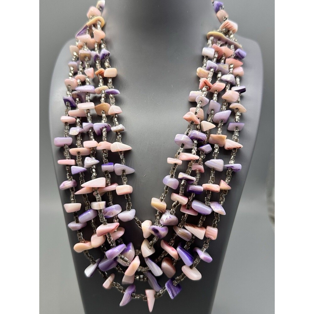 5 Strand Pink & Purple Dyed Shell Necklace Japan